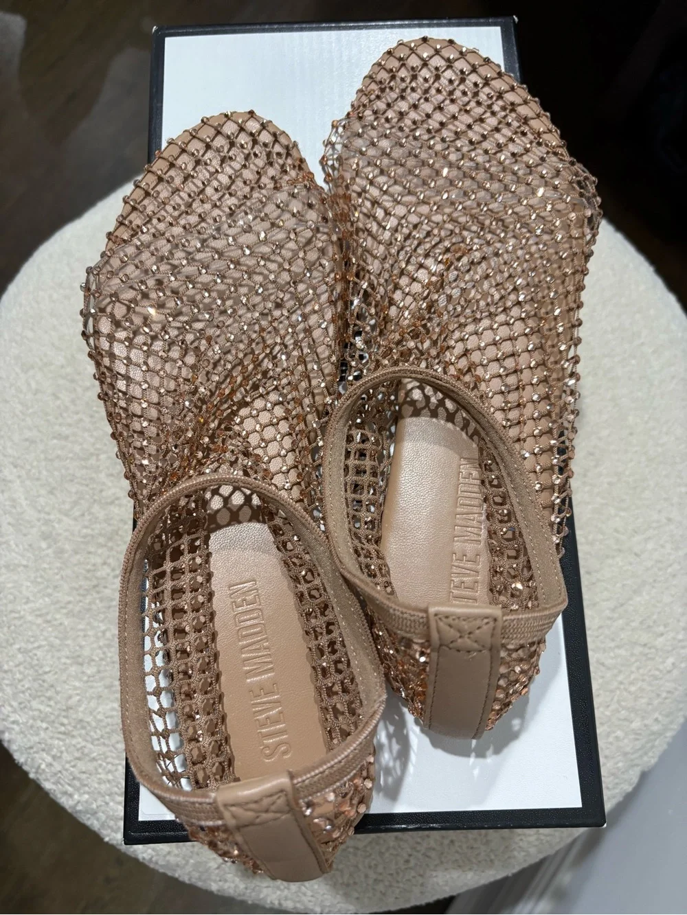Steve Madden Metallic Woven Blush Slip-On Flats | MINO BLUSH RHINESTONES